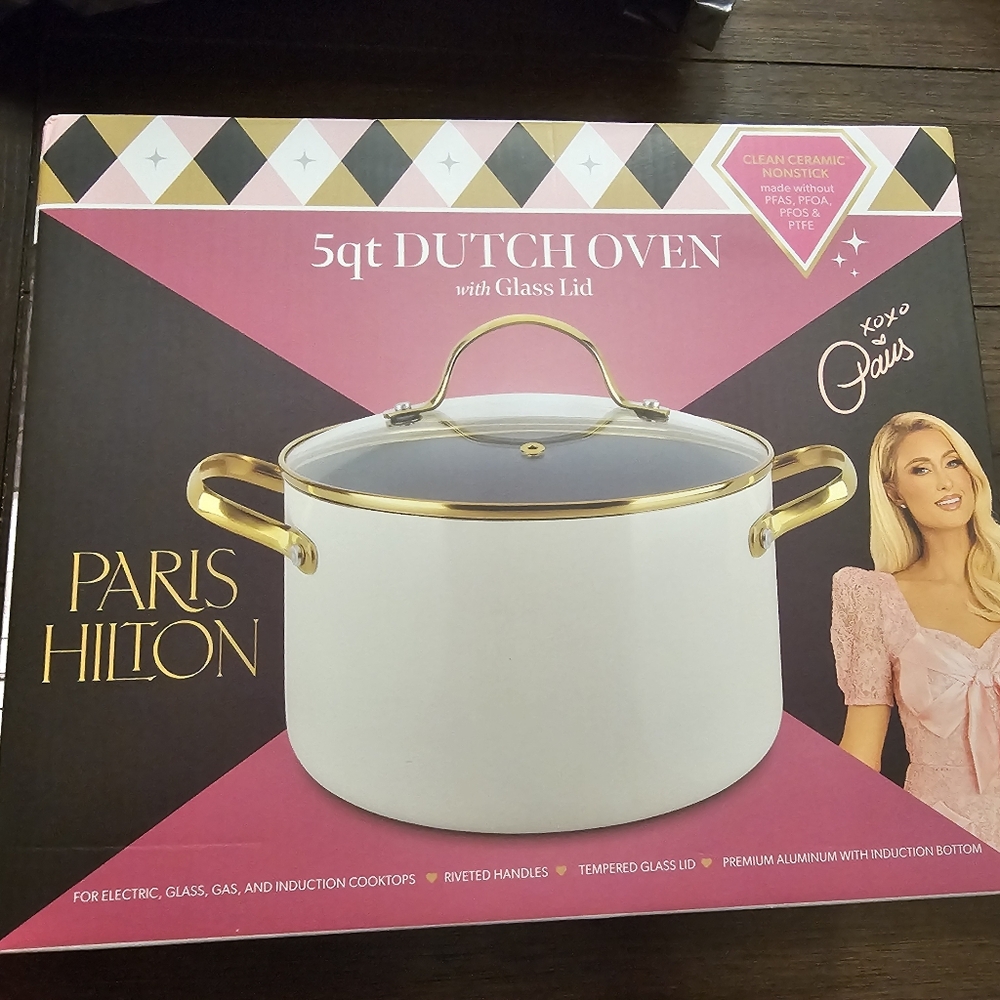 Paris Hilton White Dutch Oven with Gold Accents